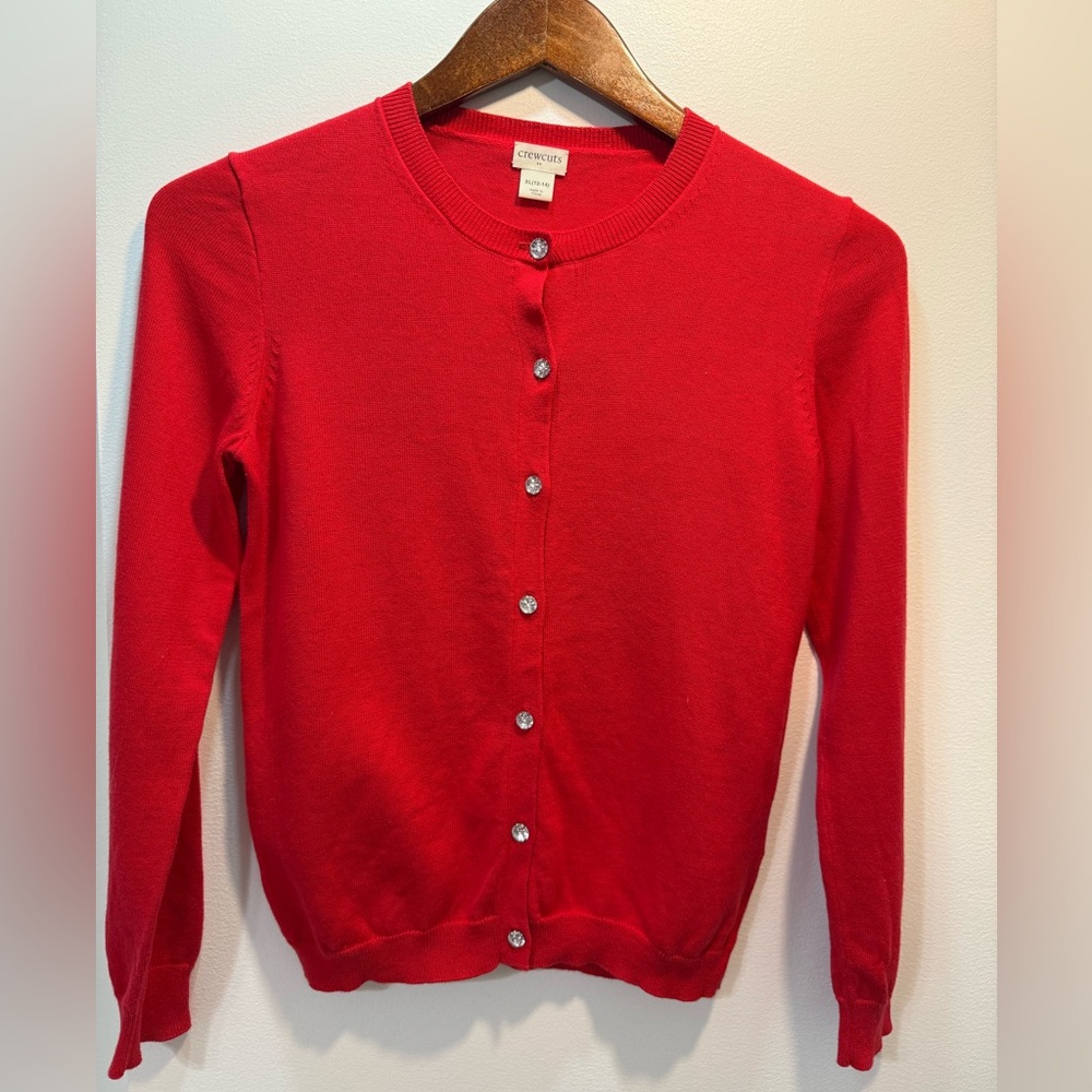 NWOT Girls Crewcuts Red Cardigan Sweater with gemstone buttons sz XL (12-14)